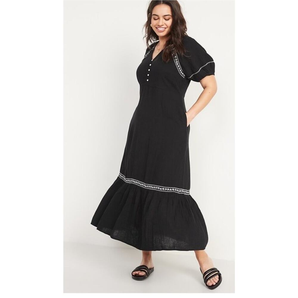Black Oversized Maxi Swing Dress 4X Cottagecore Boho Sumner